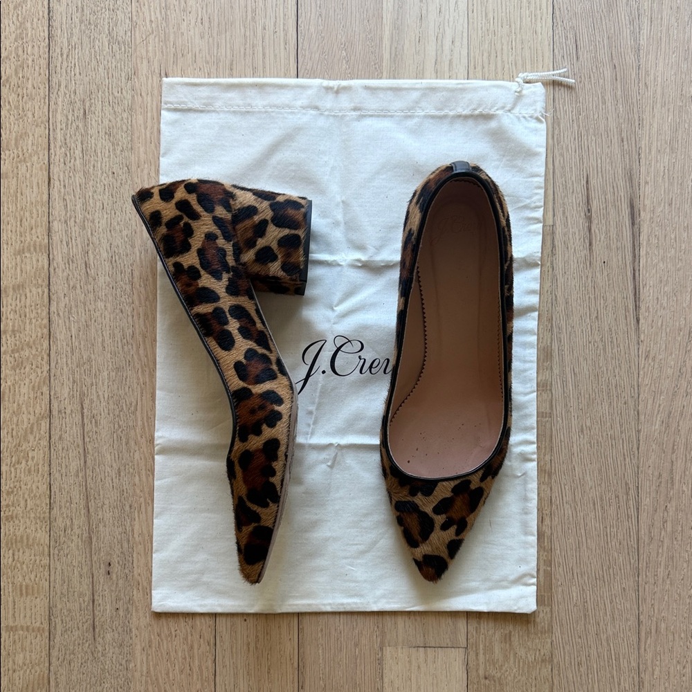 J. Crew Leopard-Hair Pointed Block Heel Pumps - Brown/Black